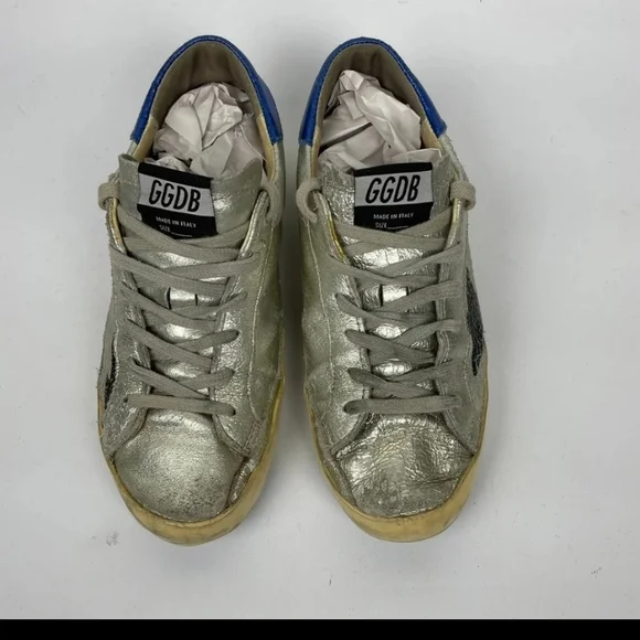 Golden Goose"RARE" Superstar Silver Blue Flag Sneakers - Picture 4 of 14